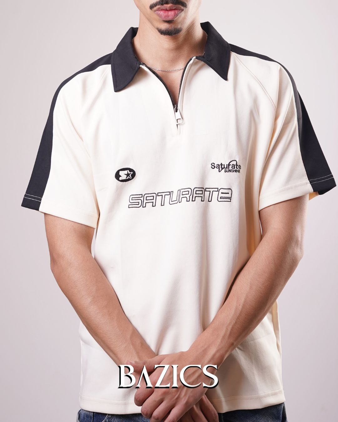 SATURATE ZIP-UP POLO - WHITE