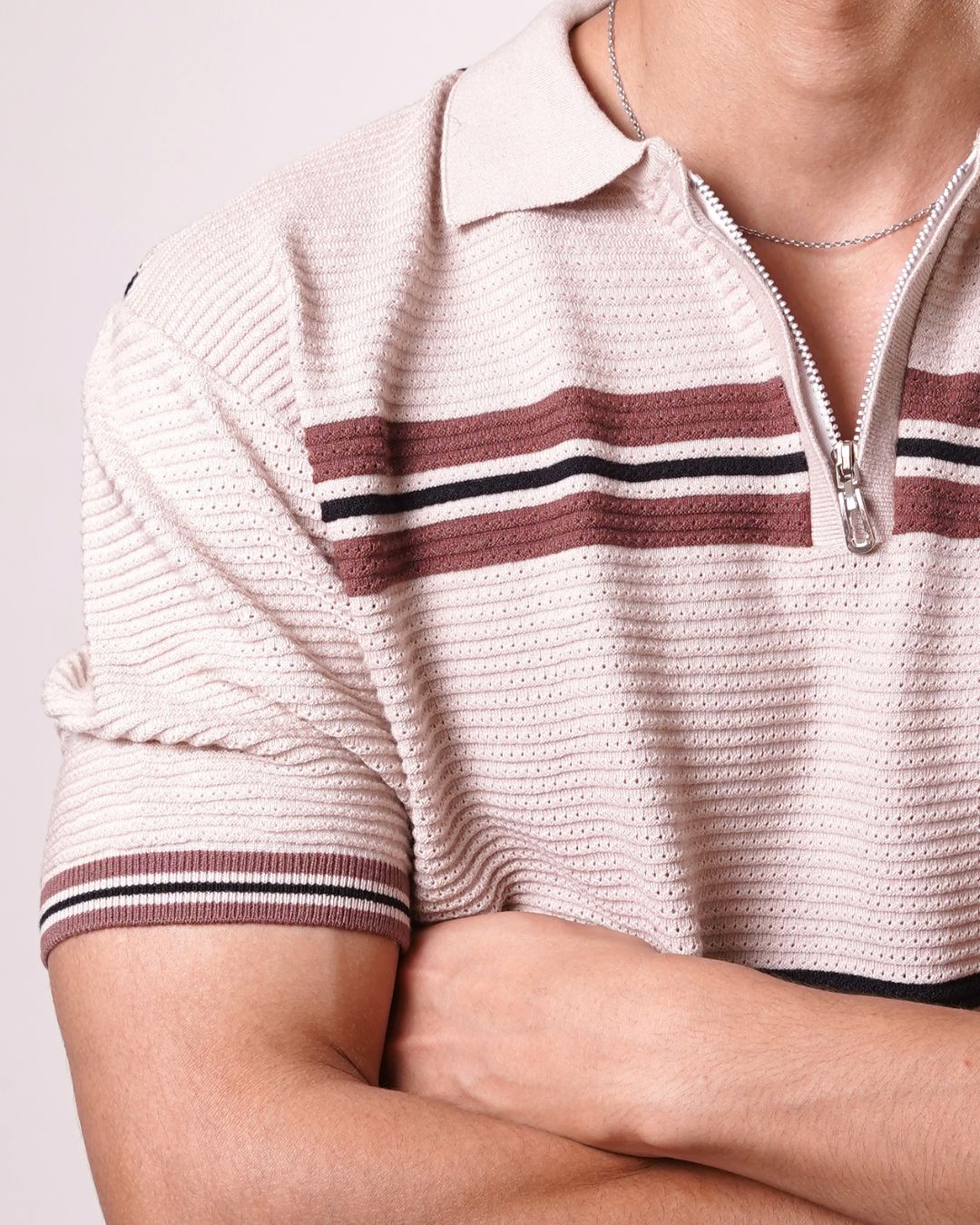 URBAN EDGE ZIP-UP POLO - BEIGE