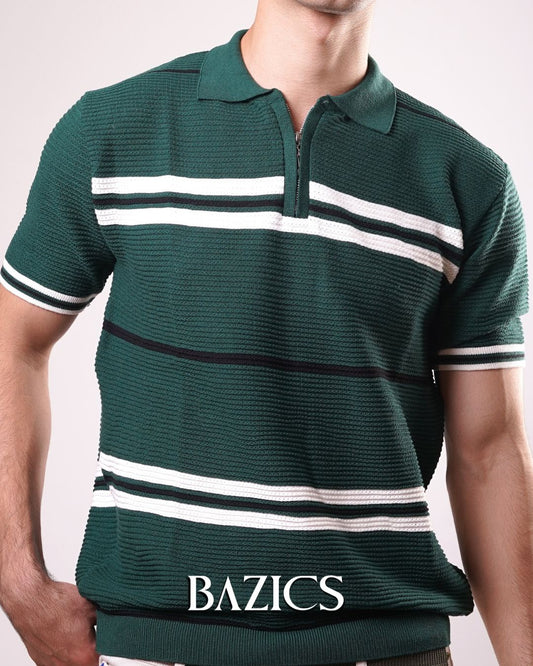 URBAN EDGE ZIP-UP POLO - GREEN