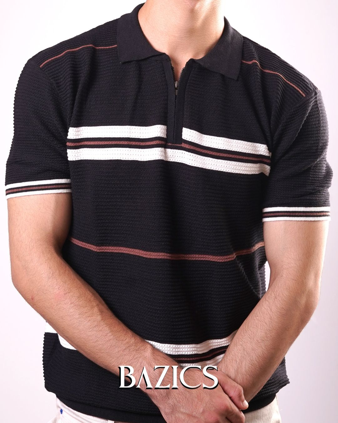 URBAN EDGE ZIP-UP POLO - BLACK