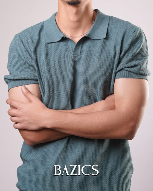 TEXTURED CLASSIC KNIT POLO - MINT GREEN