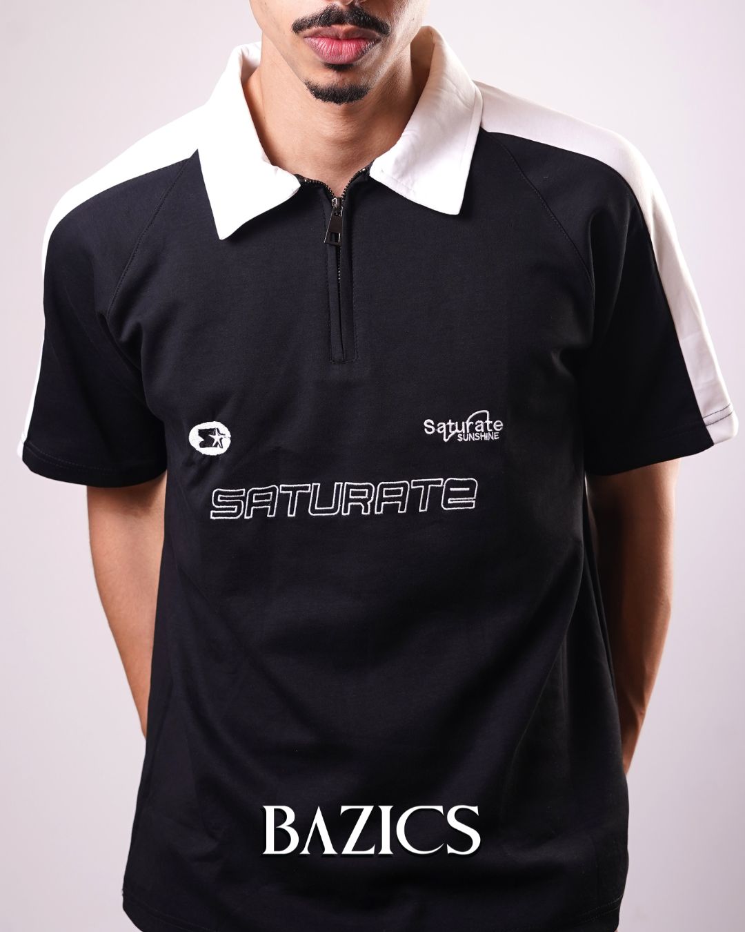 SATURATE ZIP-UP POLO - BLACK