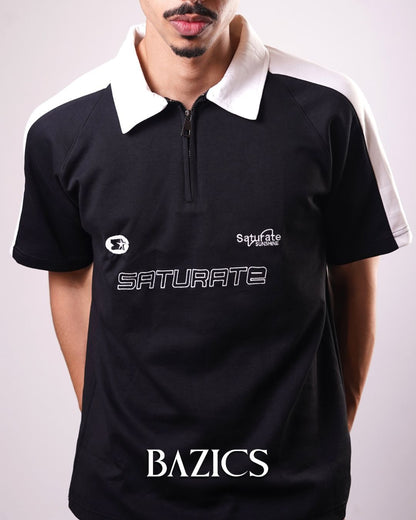 SATURATE ZIP-UP POLO - BLACK