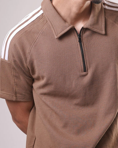 URBAN STRIDE ZIP-UP POLO - BROWN