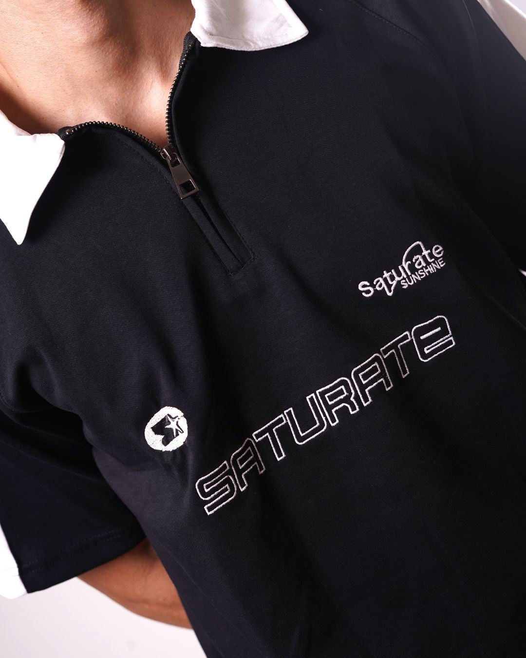 SATURATE ZIP-UP POLO - BLACK