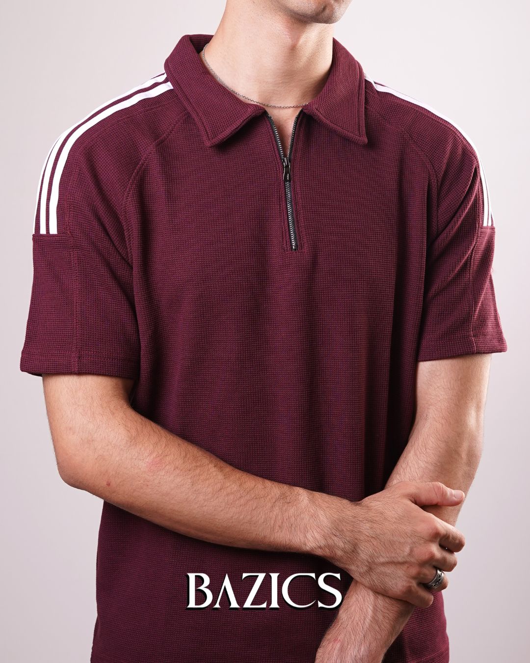 URBAN STRIDE ZIP-UP POLO - BURGUNDY
