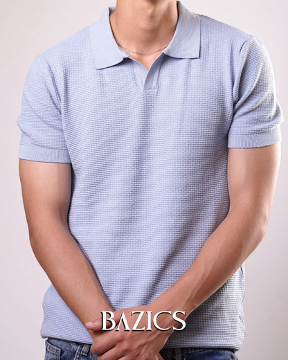 TEXTURED CLASSIC KNIT POLO - LIGHT BLUE