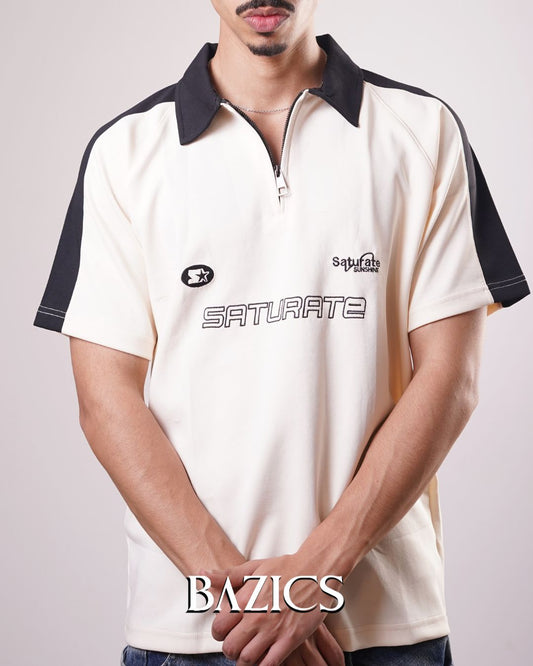 SATURATE ZIP-UP POLO - WHITE
