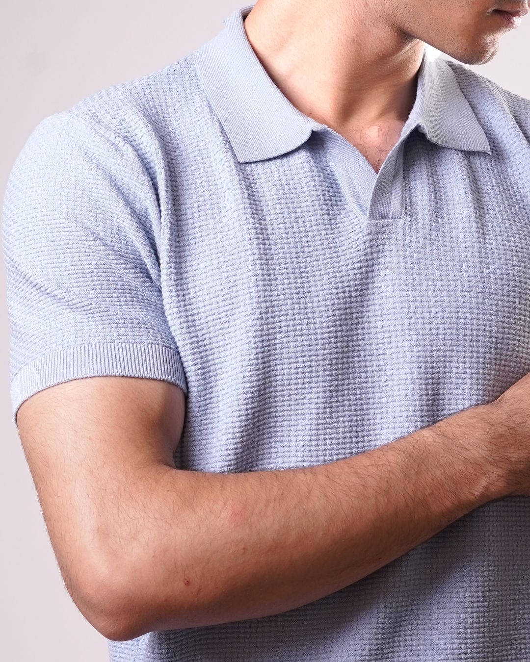 TEXTURED CLASSIC KNIT POLO - LIGHT BLUE