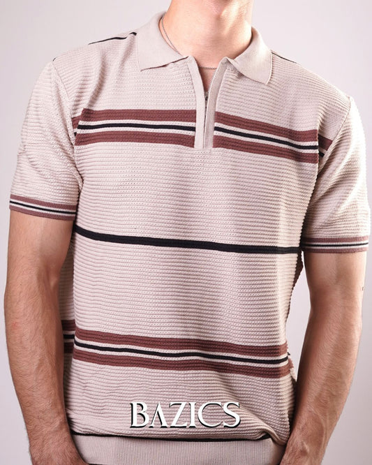 URBAN EDGE ZIP-UP POLO - BEIGE
