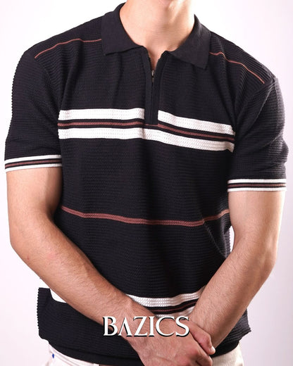 URBAN EDGE ZIP-UP POLO - BLACK