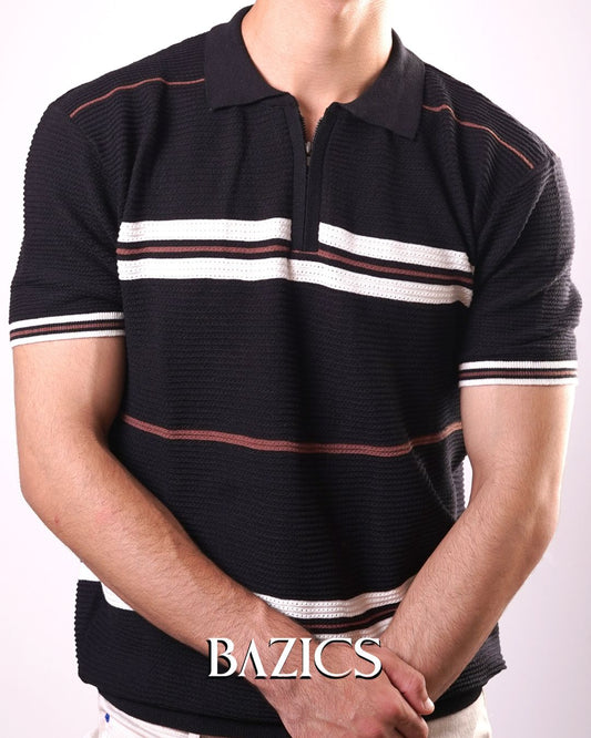 URBAN EDGE ZIP-UP POLO - BLACK